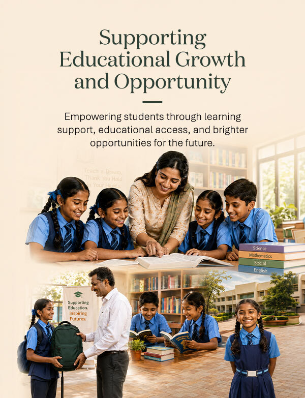 Martin Group education support poster highlighting student learning, school assistance and brighter opportunities through educational initiatives